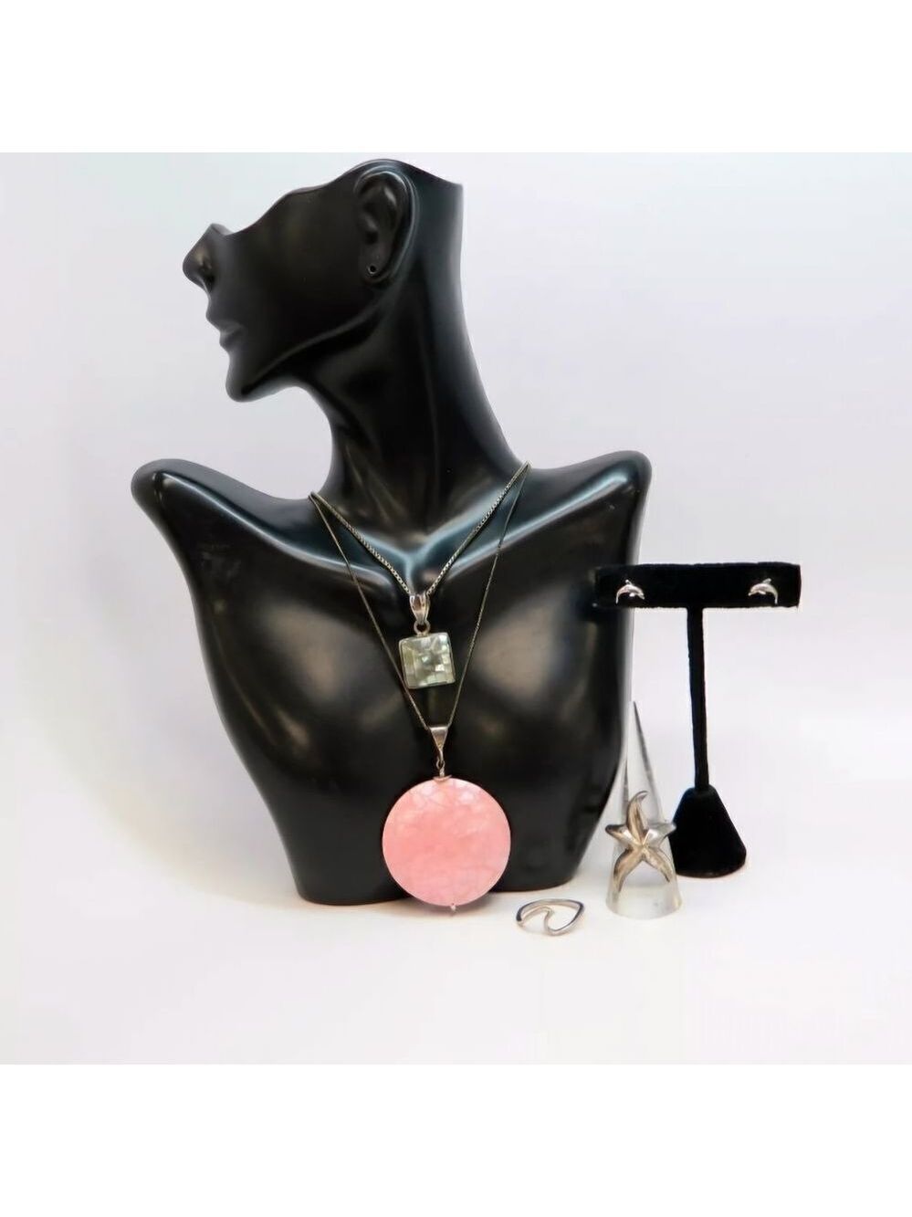 Beachy 925 MoP Shell Pendant Necklaces Dolphin Earrings & Starfish & Wave Rings